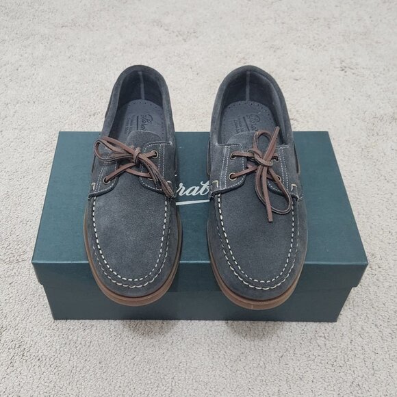 Paraboot-Style “Barth Marine” Dark Grey Suede Boat Shoes | Men’s Driving Loafers - Picture 4 of 12